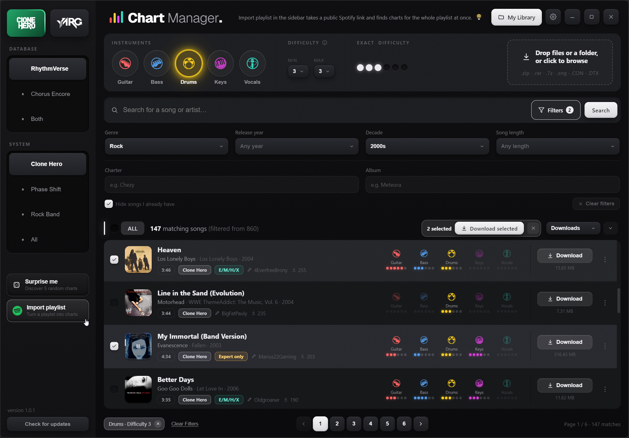 Chart Manager main window, searching charts