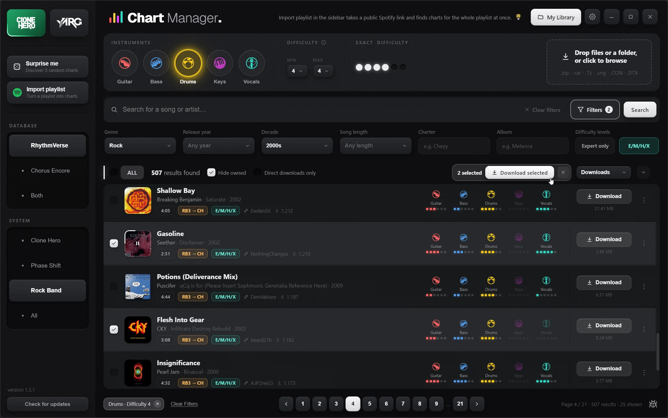 Chart Manager main window, searching charts