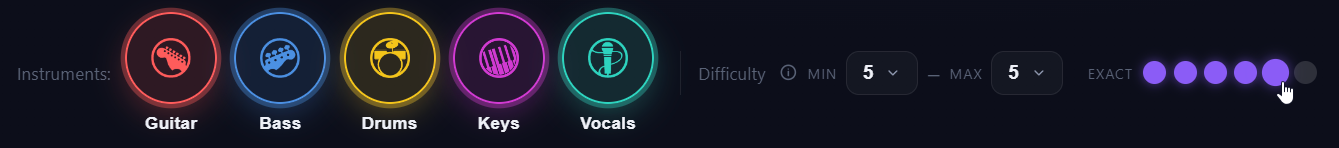 Instrument and difficulty filters