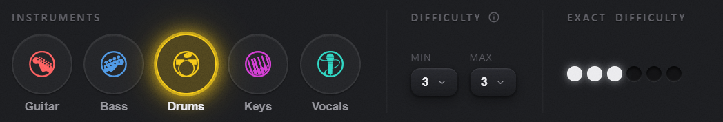 Instrument and difficulty filters