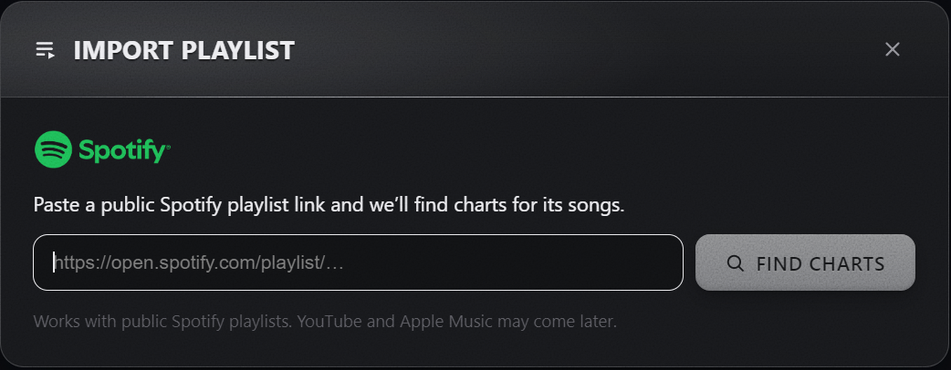 Paste a Spotify playlist link in the Import playlist window