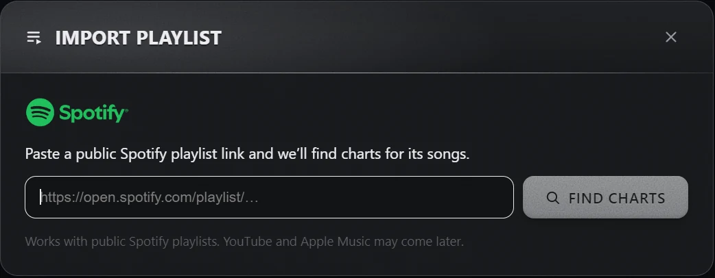 Paste a Spotify playlist link in the Import playlist window
